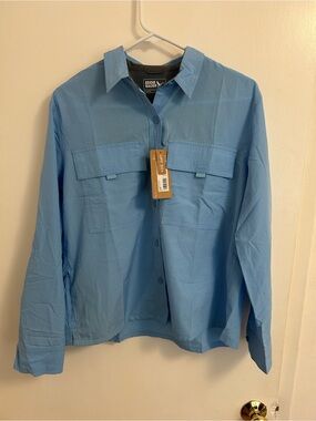 Eddie Bauer Mountain 3.0 Long-Sleeve Blue Button-Up UPF Shirt